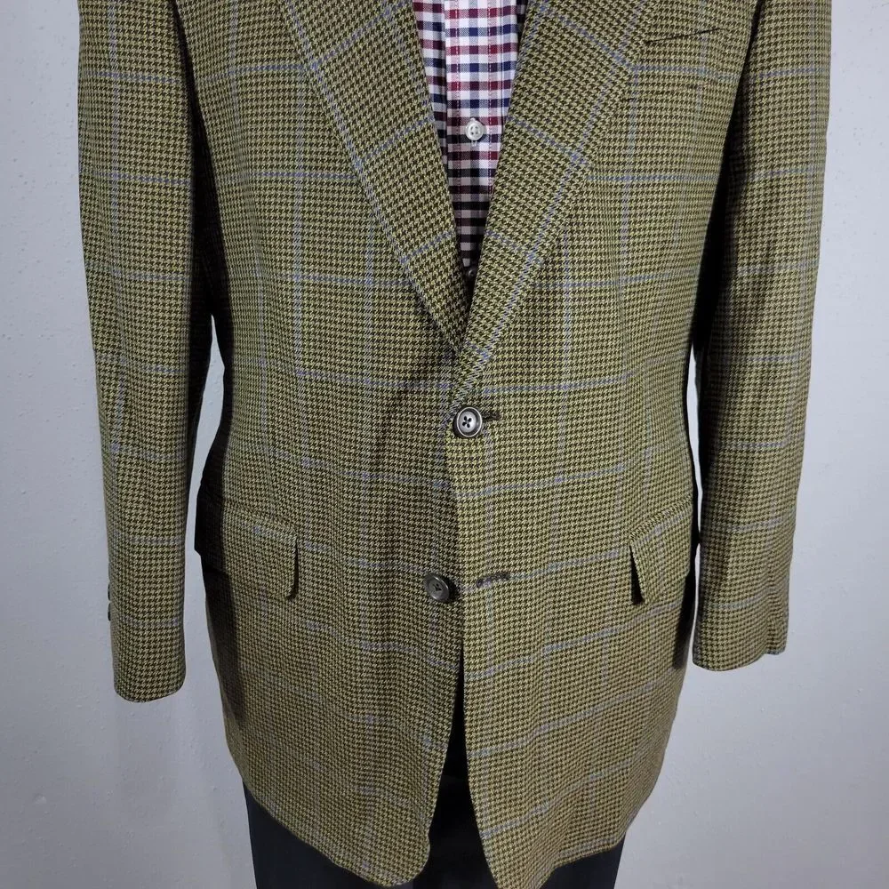 Saks Fifth Avenue KINGSWOOD SPJ Men's Sport Coat‎ Blazer Houndstooth Beige 42R